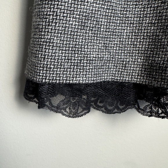 LeComte Women's 12 Wool/Silk Midi Skirt Lace Trim Gray/Black Flare Lined - Picture 3 of 12